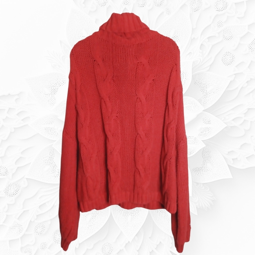 NWT Cable Knit Sweater With Loose Turtleneck In Muted Red ColorSize XXL - Picture 6 of 8